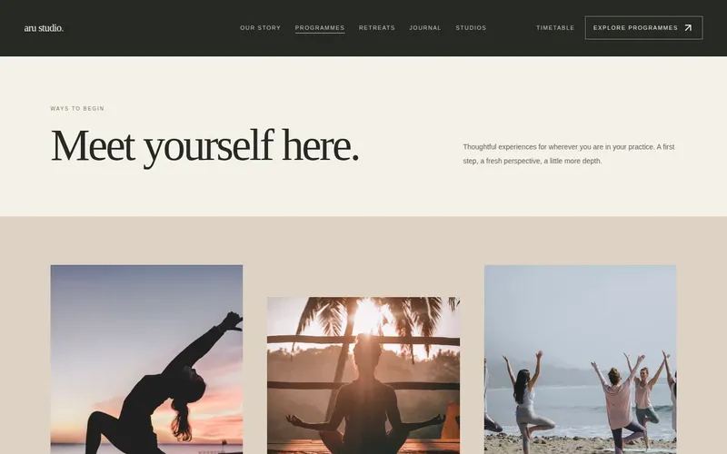Aru Studio website concept programmes page
