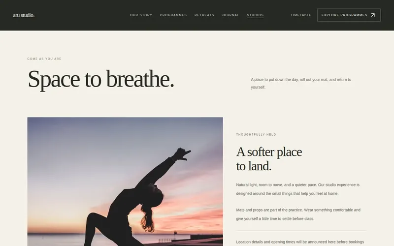 Aru Studio website concept studios page
