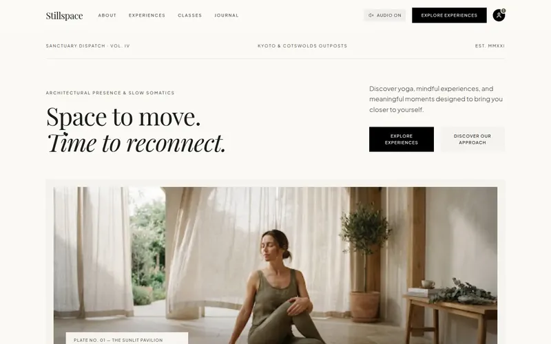 Stillspace yoga sanctuary website concept homepage hero