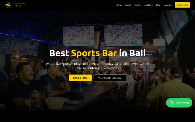 WINX Sports Bar Bali website homepage