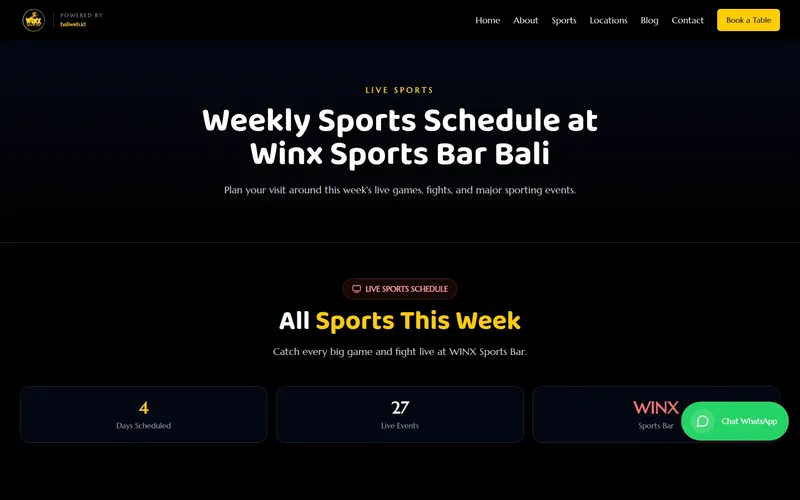 WINX Sports Bar live sports schedule page